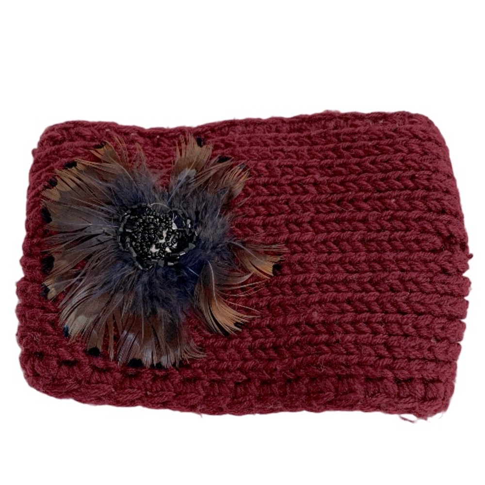 MIXIT Chunky Knit Ear Warmer Embellished Headband Maroon Cabincore